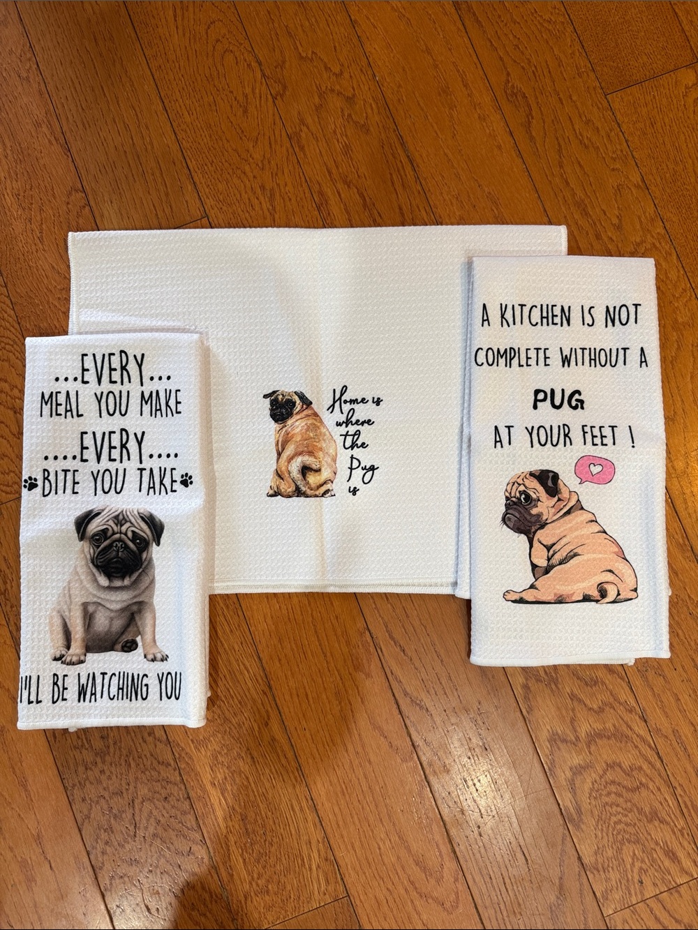 Pug-Themed White Dog Kitchen Towels - Set of 3